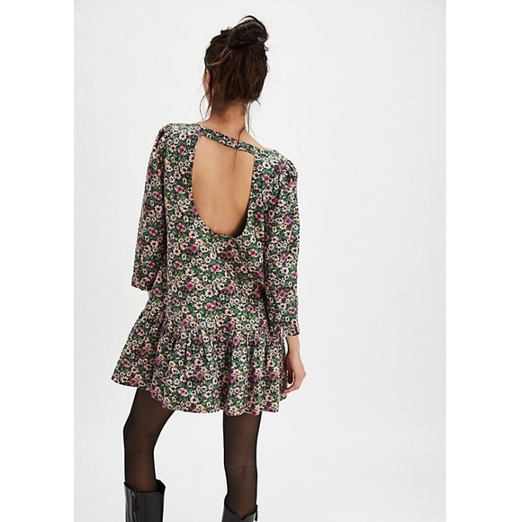 NEW Free People Floral Dress Women XS The Avenue Mini Cottagecore Emerald/pink - Picture 3 of 16